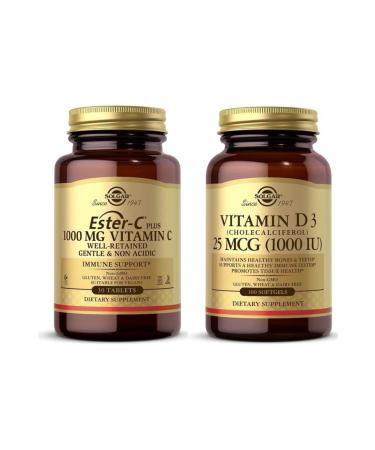 Solgar Ester-c Plus 1000 Mg 30 Tablets + Vitamin D3 Cholecalciferol 1000 Iu Softgels Unblocked