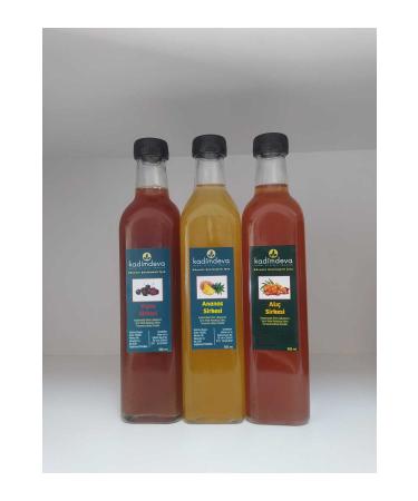 Kadimdeva Hawthorn Vinegar (500 ml) & Pineapple Vinegar (500 ml) & Sour Cherry Vinegar Natural Fermentation Hand Made Method