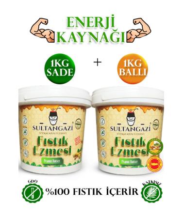 Sultangazi Eticaret Sugar-Free Additive-Free 0 Natural Peanut Butter 1kg + Sugar-Free Honey Peanut Butter 1KG