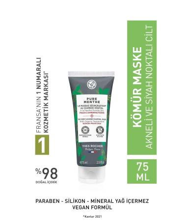 Yves Rocher Pure Menthe Charcoal Mask for Combination Oily and Acne Prone Skin 75 ml.