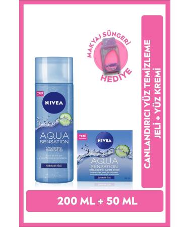 NIVEA Face Cream and Refreshing Face Cleansing Gel Aqua Sensation 200 Ml Make-up Sponge Gift