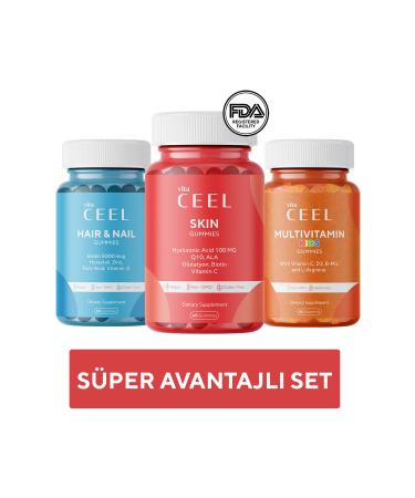 Vita Ceel 3-Pack Skin Hair & Nails and Kids Gummy Vegan Chewable Vitamin