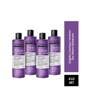 Urban Care Expert Biotin And Caffeine Anti-Hair Loss Shampoo 350 ml X 4 - Helps Fast Growth - Vegan