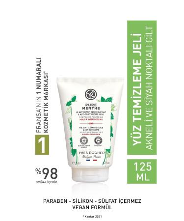 Yves Rocher Pure Menthe Peeling Effective Prebiotic Face Wash Gel for Acne Prone Skin - 125 ml