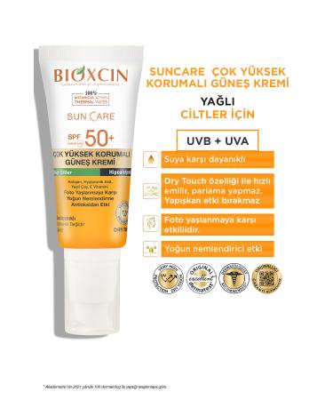 Bioxcin SunCare Sun Cream for Oily Skin Spf 50 Very High Protection 50 ml - (Collagen Dry Touch) - Buy Online on GoSupps.com