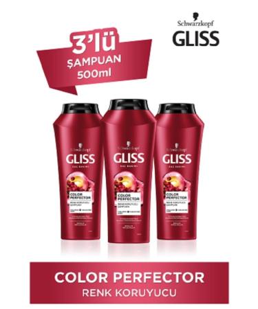 Gliss Color Perfector Color Protection Shampoo - With Hyaluron Elixir and Cranberry Extract 500 ml X 3 Pcs
