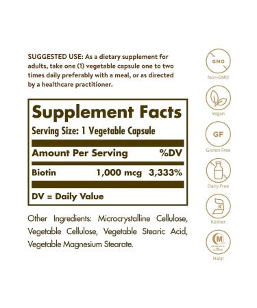 Solgar Biotin 1000 Mcg 100 Herbal Capsules - Buy Online on GoSupps.com