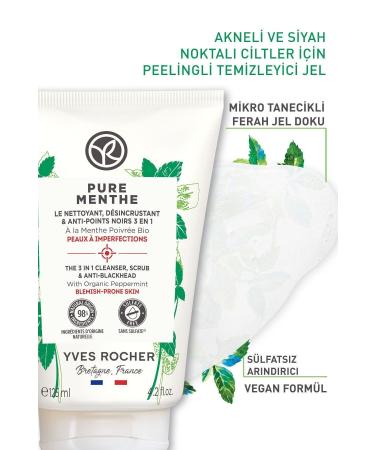 Yves Rocher Pure Menthe Peeling Effective Prebiotic Face Wash Gel for Acne Prone Skin - 125 ml - Buy Online on GoSupps.com