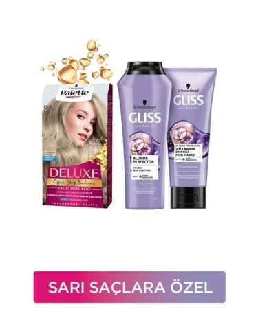 Gliss Blonde Hair Care Set Palette Deluxe Hair Dye 12-2 Titan Blonde + Blonde Perfector Purple