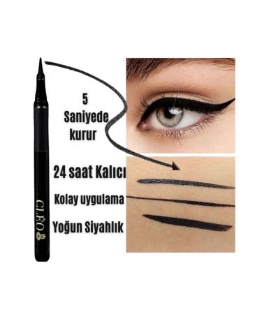 Cleo Cosmetics 24 Hour Permanent Ultra Black Eyeliner Pen (THIN FELT TIP) Black