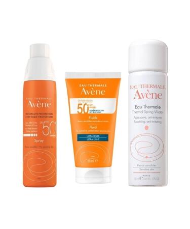 Avene Sun Protection Set Spray Spf50+200ml-Solaire Spf50+ Fluid Ultra Light 50Ml Thermal Water 50ml