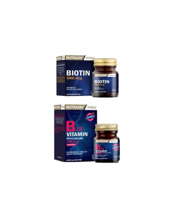 Nutraxin Vitamin B12 1000 Mcg 60 Sublingual Tablets + Biotin Supplement 5000 Mcg 30 Tablets