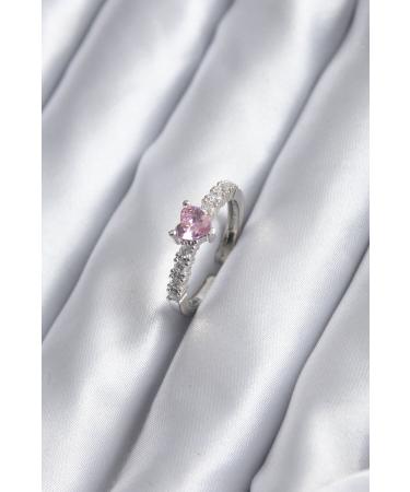 Silver Color Zircon Stone Pink Crystal Heart Model Women's Ring - Tj-byk2851