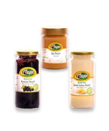 ORIGINAL OLIVE & OLIVE OIL Original Gourmet Jam Package (Milk Jam-Sugar-Free Mastic Jam-Sugar-Free Black Mulberry Jam)