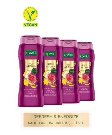 Komili Rich Aroma Shower Gel Set - Raspberry & Ylang Ylang - Lasting Perfume Effect - 4X500 ML