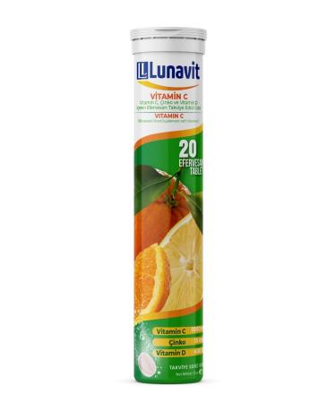 LUNAVIT 20 Effervescent Tablets Containing Vitamin C Zinc and Vitamin D.