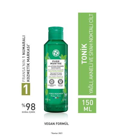 Yves Rocher Pure Menthe Pore Tightening Glycolic Acid-Prebiotic Powder Toner for Combination and Oily Skin