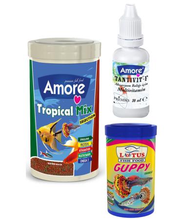 AMORE Tropical Mix Selection 250ml Lotus Guppy 100ml Guppy Angel Aquarium Fish Food Multivitamin