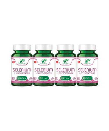 Yurdavit Selenium 200 Mcg Selenium 120 Tablets L-Selenomethionine Selenium Supplement 4X120 Tablets