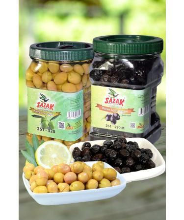 Sazak Olive Olive Oil Black Oiled Olives - Green Cracked Olives 900 gr Advantage Package