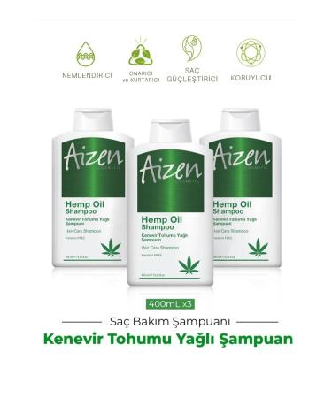 AIZEN COSMETIC Hemp Shampoo - 3 Pieces - Repairing - Nourishing - 400 MI X3 Pieces