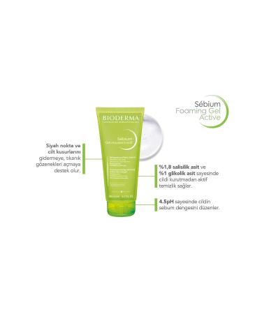 Bioderma Sebium Foaming Gel Active (Anti-Acne Pimple Blackhead Cleansing Gel 200 ml) POINTED