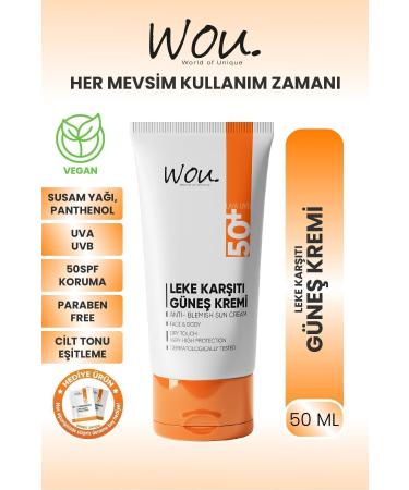 WOU World of Unique Wou Anti-Spot High Protection Sun Cream Spf50 50 ml