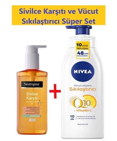 Neutrogena Visibly Clear Anti-Acne Gel and NIVEA Q10 Firming Body Lotion 400 ml Super Eco Package