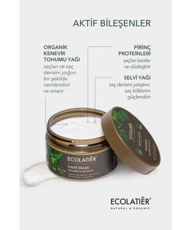 ECOLATIER Hair Care Mask Volume and Fast Growth Organic Hemp Oil Moisturizing Repairing 250 ml - Buy Online on GoSupps.com