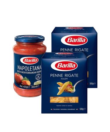Barilla Penne Rigate Pencil Pasta 500 Gr 2 Pieces + Napoletana Pasta Sauce 400 Gr