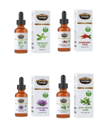 Zarifo lu Skin Care Oil Sage (Bitter Apple) + Rosehip Oil + Lavender Oil and Tea Tree Oil Set of 4