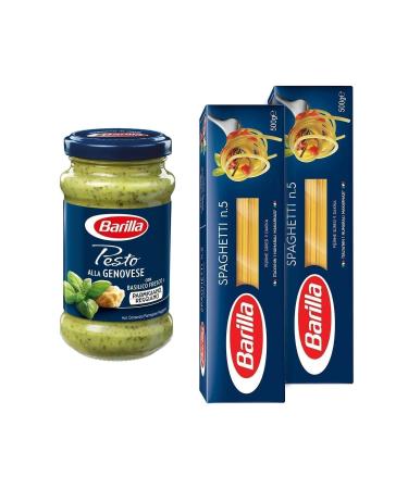 Barilla Spaghetti N.5 Pasta 500 Gr 2 Pieces + Pesto Basil Pasta Sauce 190 Gr