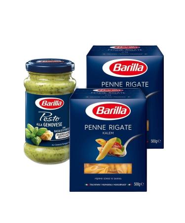Barilla Penne Rigate Pencil Pasta 500 Gr 2 Pieces + Pesto Basil Pasta Sauce 190 Gr