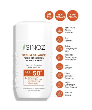 Sinoz Spf50 Oily Skin Liquid Face Sun Cream - New Generation Sun Filters Hybrid Formula 50ml