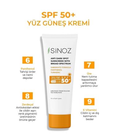 Sinoz Spf 50 Anti-Spot High Protection Face Sun Cream 50 ml For Normal and Dry Skin - Buy Online on GoSupps.com