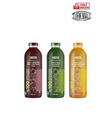 Harras ORGANIC 0 GREEN+YELLOW+RED FRUIT JUICE 700 MLX3 PIECES