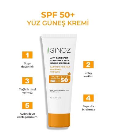 Sinoz Spf 50 Anti-Spot High Protection Face Sun Cream 50 ml For Normal and Dry Skin - Buy Online on GoSupps.com