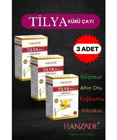 Hanzade Herbal Tilya Cure Form Tea Rosehip Golden Herb Linden Mixed Herbal Tea 20 Filtering Bags X 3 Pieces