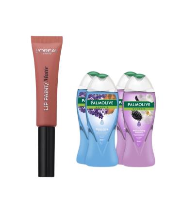 Palmolive Moments Moisturizing Shower Gel 500 Ml X 4 Pieces + Loreal Paris Infaillible Lip Paint Matte 201 Lipstick