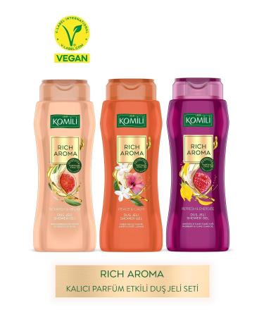 Komili Rich Aroma Long-Lasting Perfume Shower Gel Set - Vegan - 3 x 500 ML