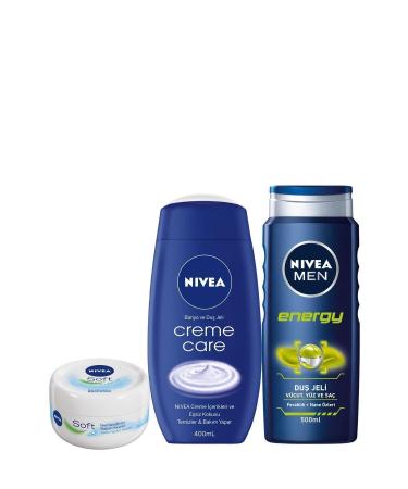 NIVEA Soft 300ml+creme Care Shower 400ml+energy Men's Shower Gel 500ml