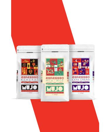 Mujo Coffee Espresso Trial Pack of 3 (Burundi ' Mild ' Caffe Crema ' ) 3x1kg