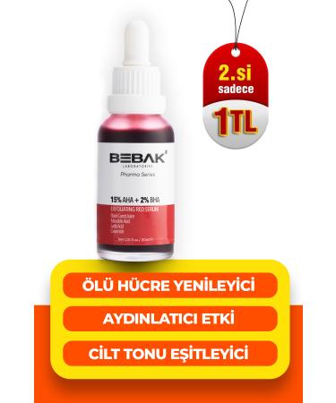Bebak Pharma AHA+%2 BHA Skin Tone Equalizing Red Peeling Serum Exfoliating Red Serum 30ml