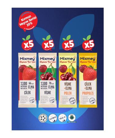 Mixmey Red Fruit Bar Series | Natural Red Fruit Flavors - 20 Pieces