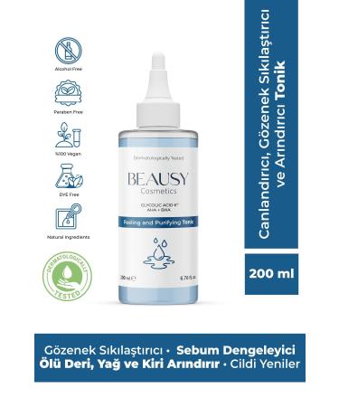 Beausy Cosmetics Revitalizing Pore Tightening and Purifying Toner 200ml (Glycolic Acid 6% AHA + BHA)