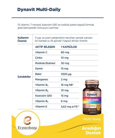 Dynavit Multi-daily Multivitamin&Mineral-Coenzyme Q10-Rodiola 30 Capsules - Buy Online on GoSupps.com