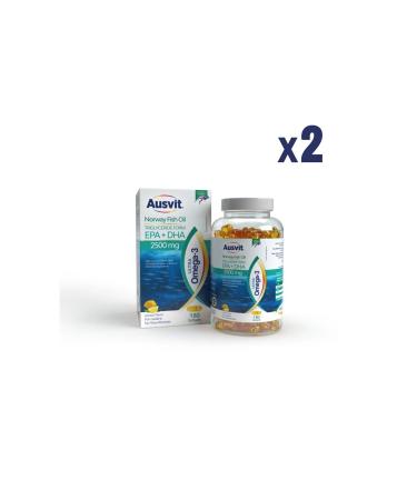 Ausvit Ultra Omega - Two Boxes - 3 Norway Fish Oil EPA+DHA 2500mg 180 Softgel