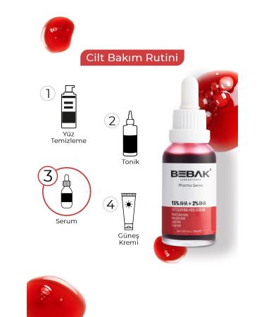 Bebak Pharma AHA+%2 BHA Skin Tone Equalizing Red Peeling Serum Exfoliating Red Serum 30ml - Buy Online on GoSupps.com