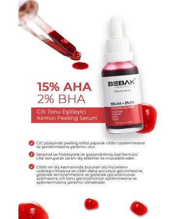 Bebak Pharma AHA+%2 BHA Skin Tone Equalizing Red Peeling Serum Exfoliating Red Serum 30ml - Buy Online on GoSupps.com