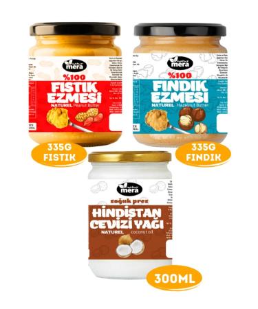 Naturmera 0 Pure No Sugar Added Peanut Butter 335 G + Hazelnut Butter 335 G + Coconut Oil 300 Ml